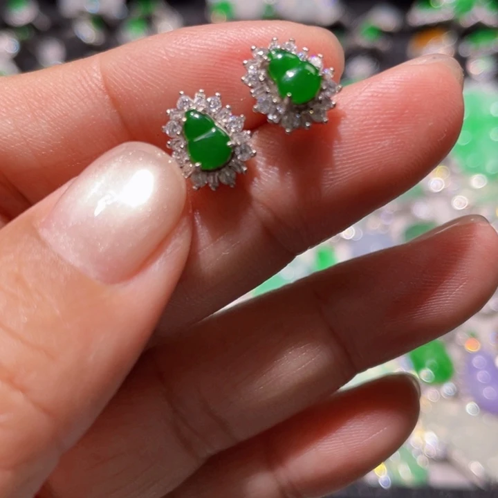 翡翠银S925镶嵌耳饰精品