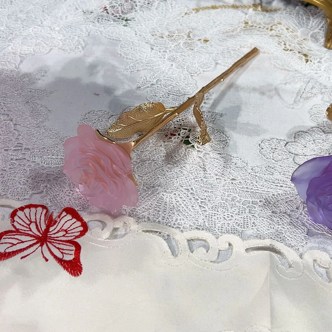陶瓷脱蜡水晶➕铜玫瑰花一支粉色