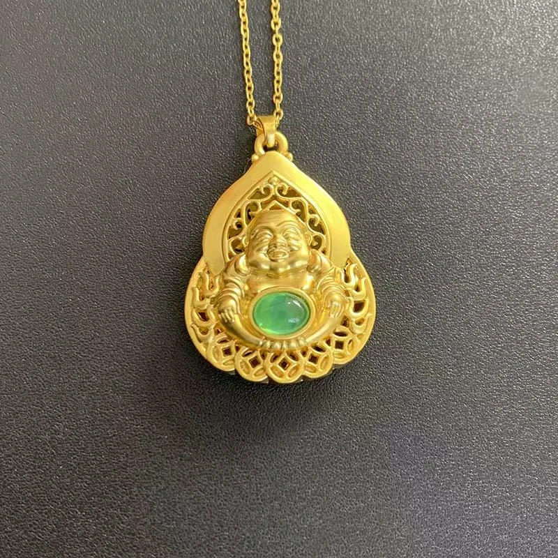 （七七甄选）时尚轻奢玉髓佛公合金镶嵌吊坠赠合金链