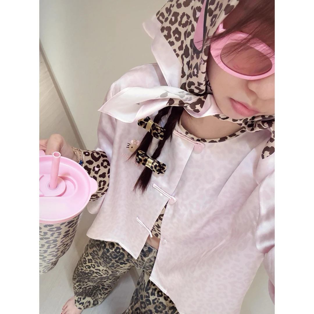 甜酷少女豹纹凯蒂猫睡衣女春秋2025新款长袖长裤家居服套装可外穿