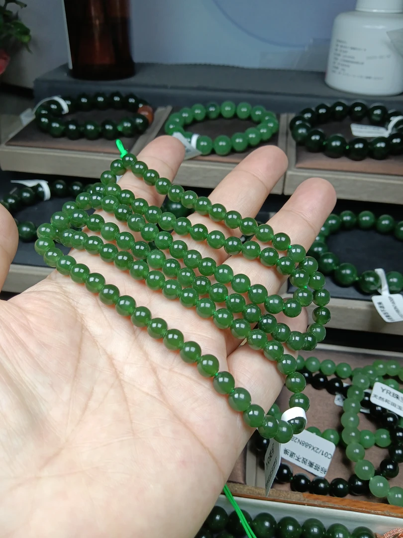 碧玉圆珠6mm气质女款长款毛衣链