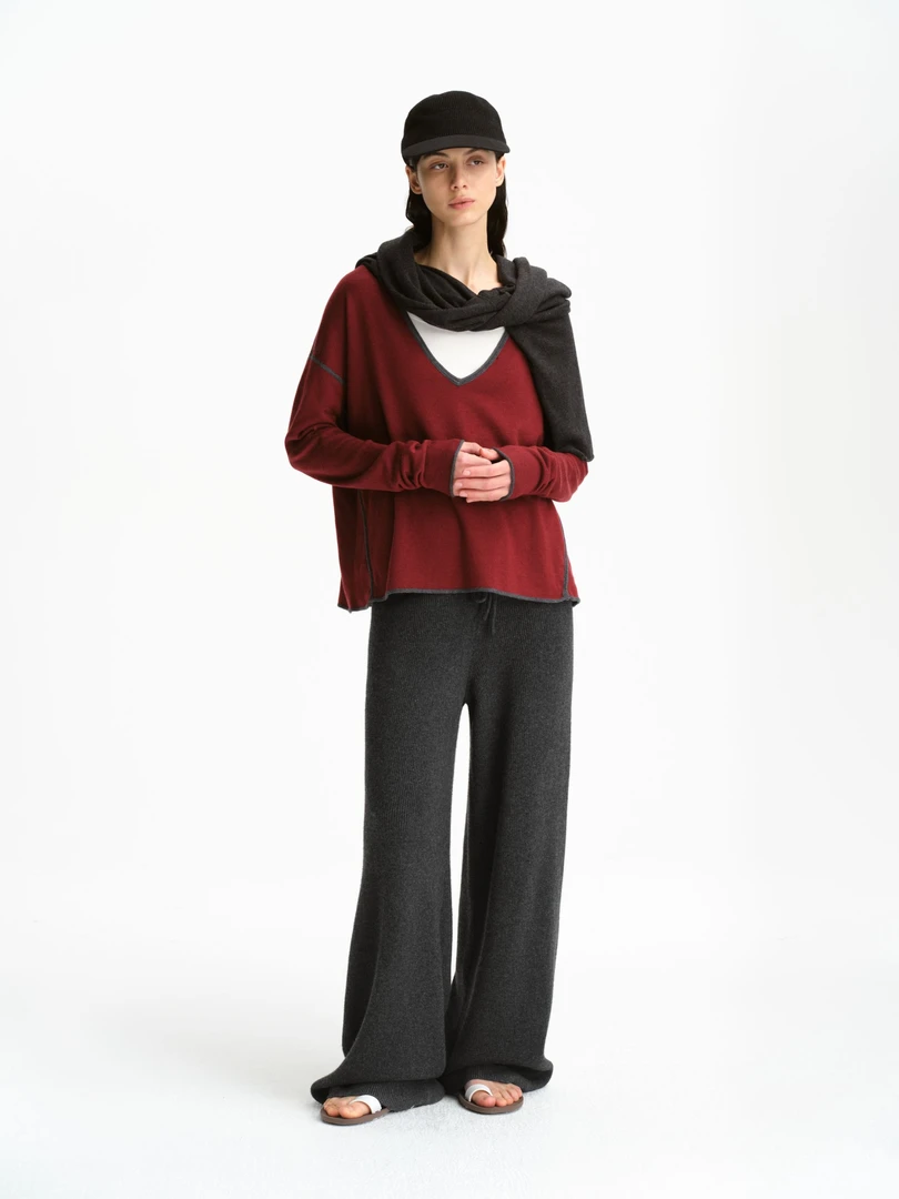 SMIIILE慵懒松弛感中腰抽绳宽松羊毛毛织阔腿裤