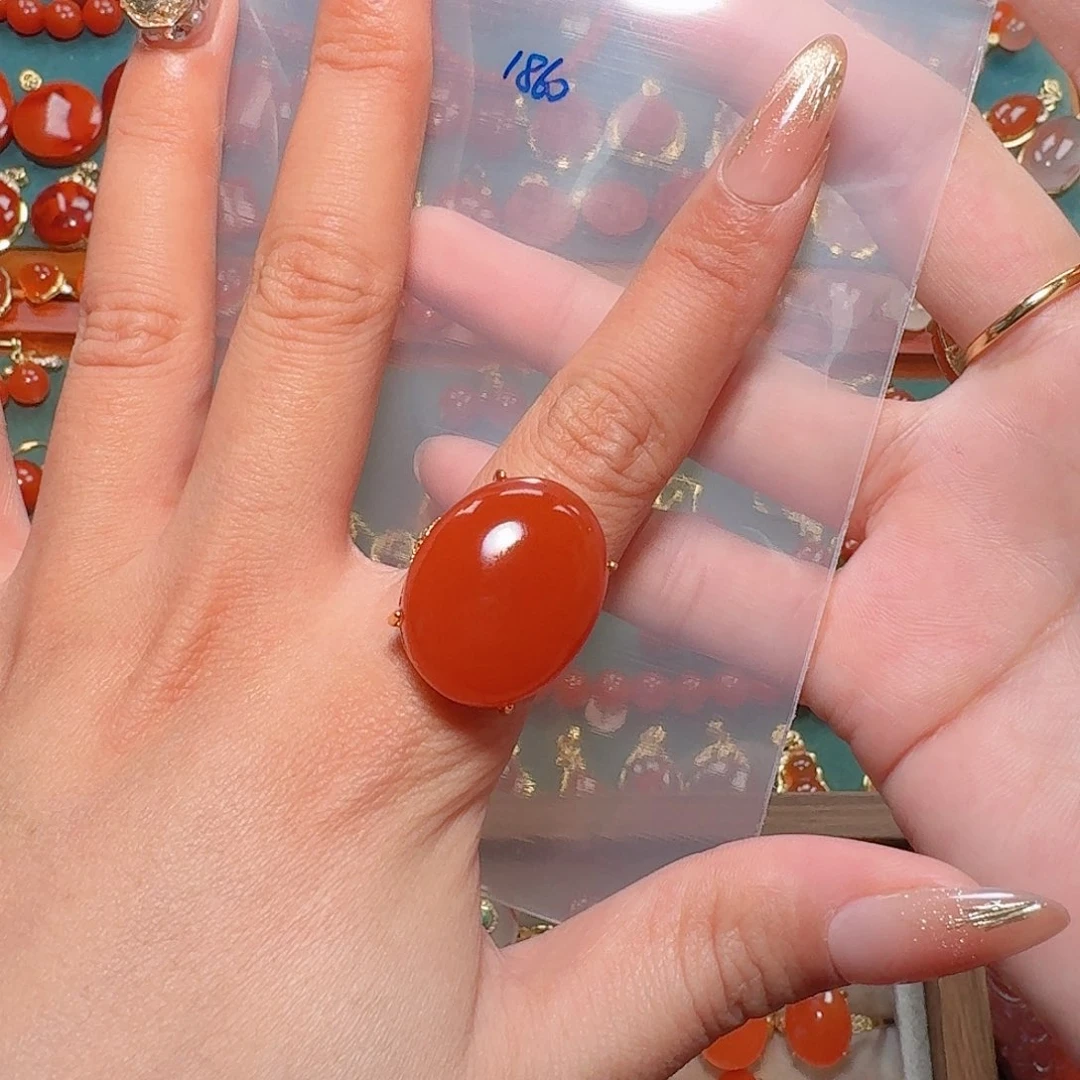 南红玛瑙银S925镶嵌戒指