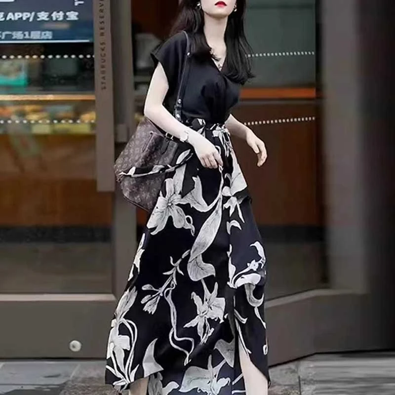 GJ 2025夏装新款碎花气质拼接长裙名媛气场时装款连衣裙D0792