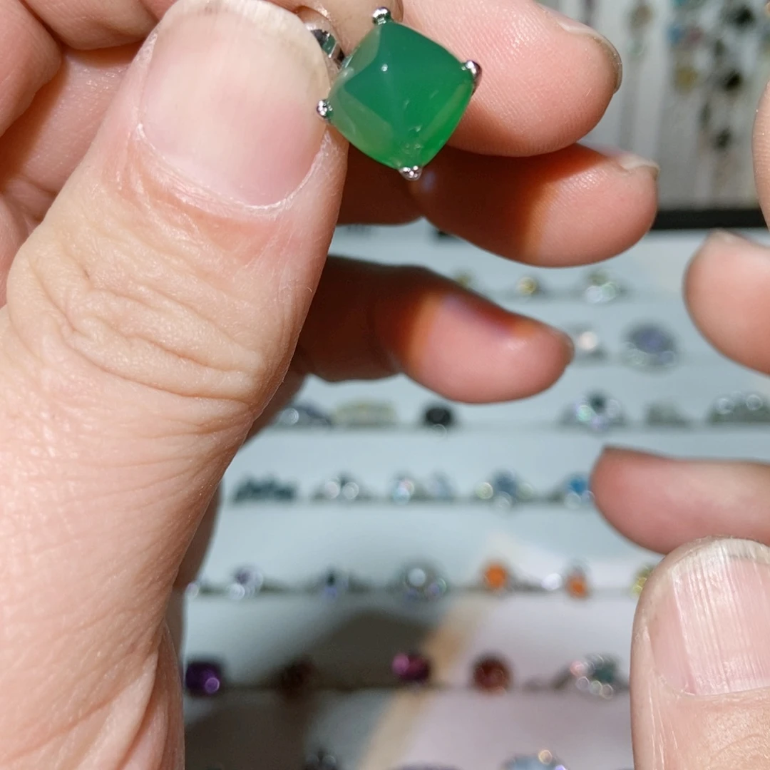 绿水晶戒指银S925镶嵌