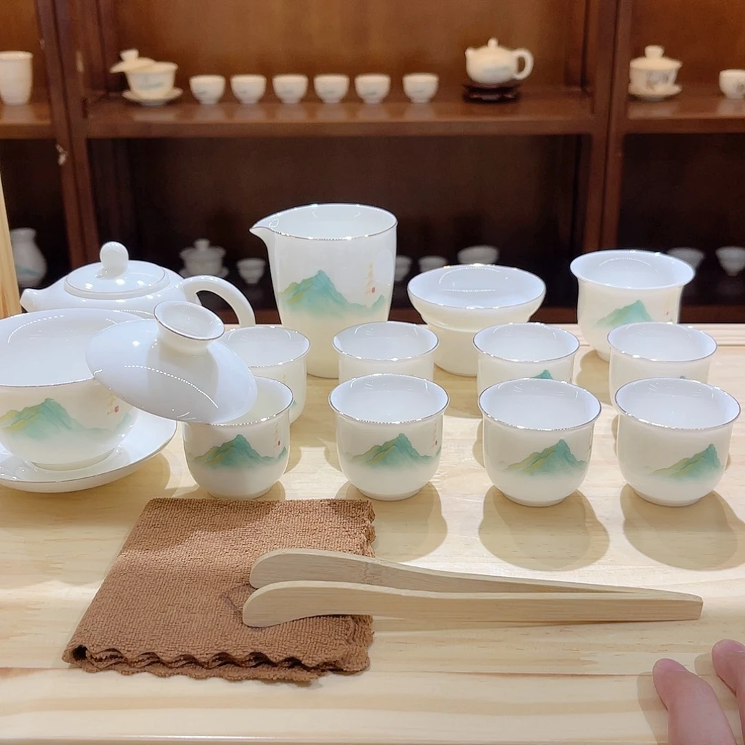 瓷片玄致羊脂玉瓷茶具套装
