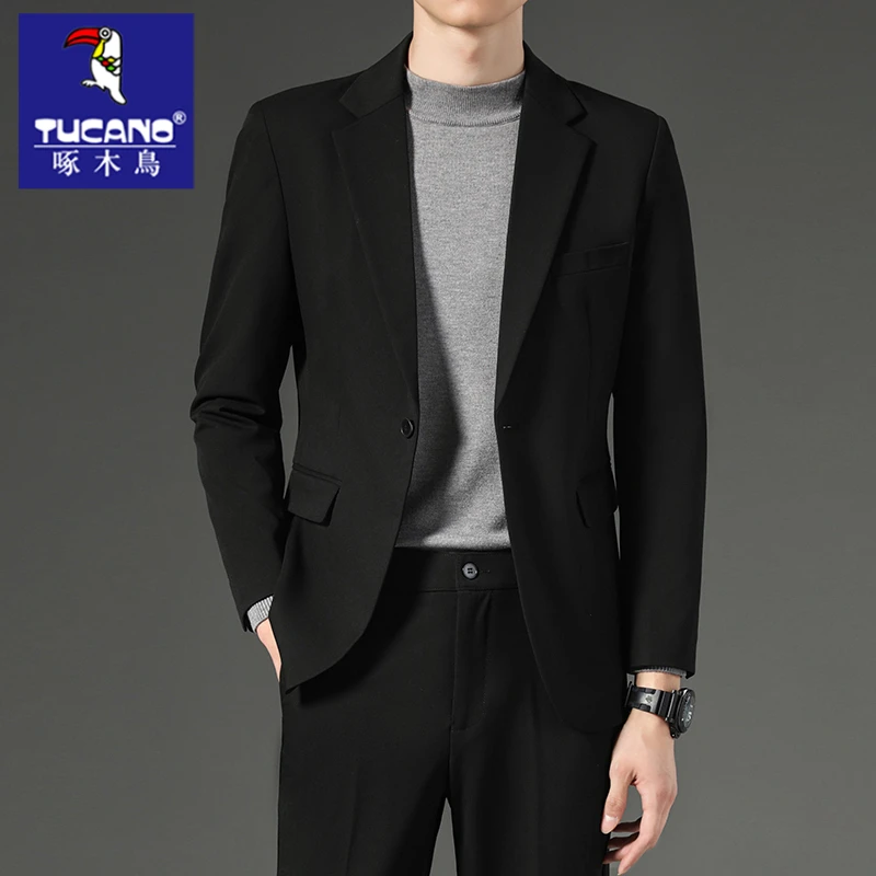 啄木鸟休闲西装外套男款结婚西装男套装高级感宽松商务正装西服