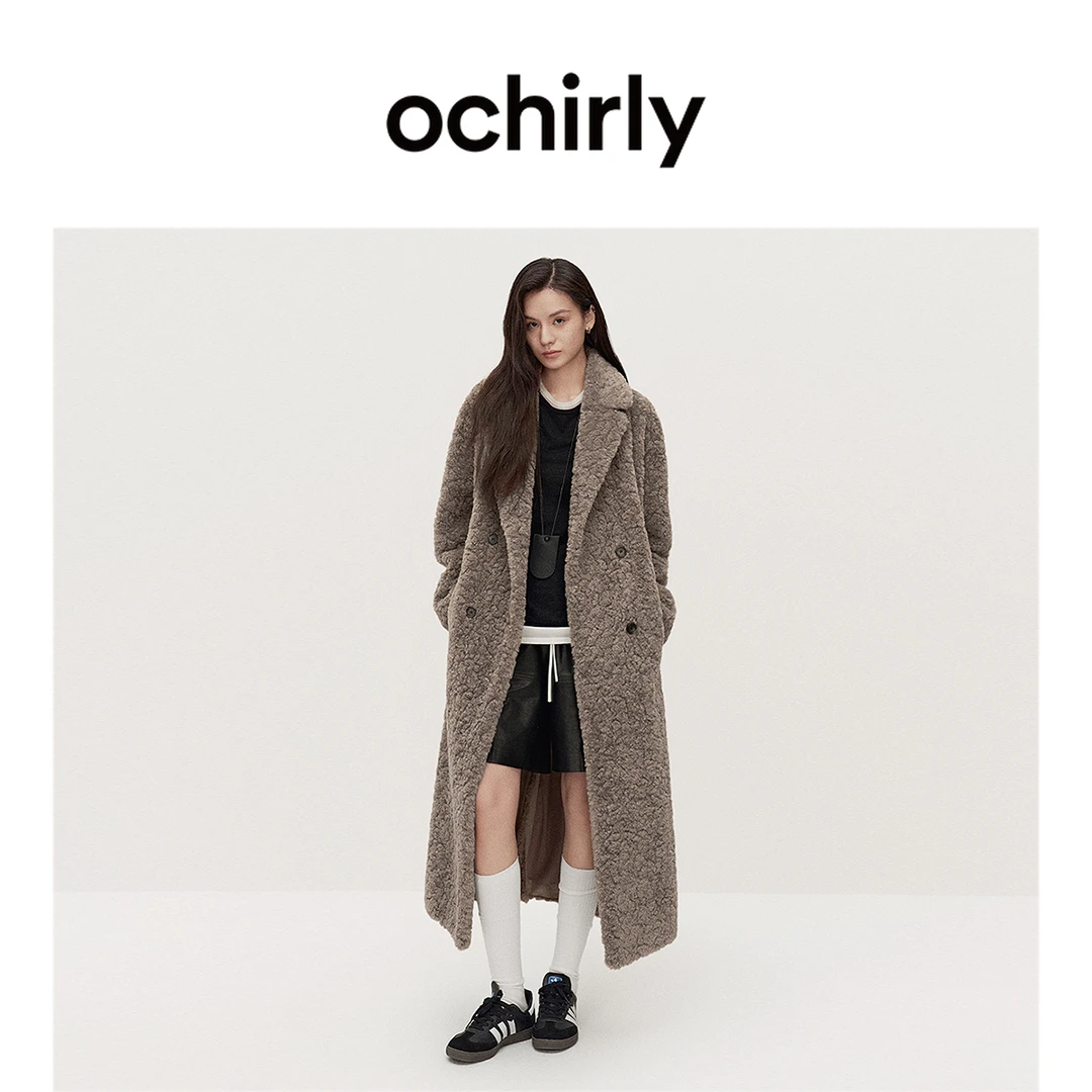 7150【赵老板专属】ochirly绒感环保皮草外套长款袍式大衣腰带