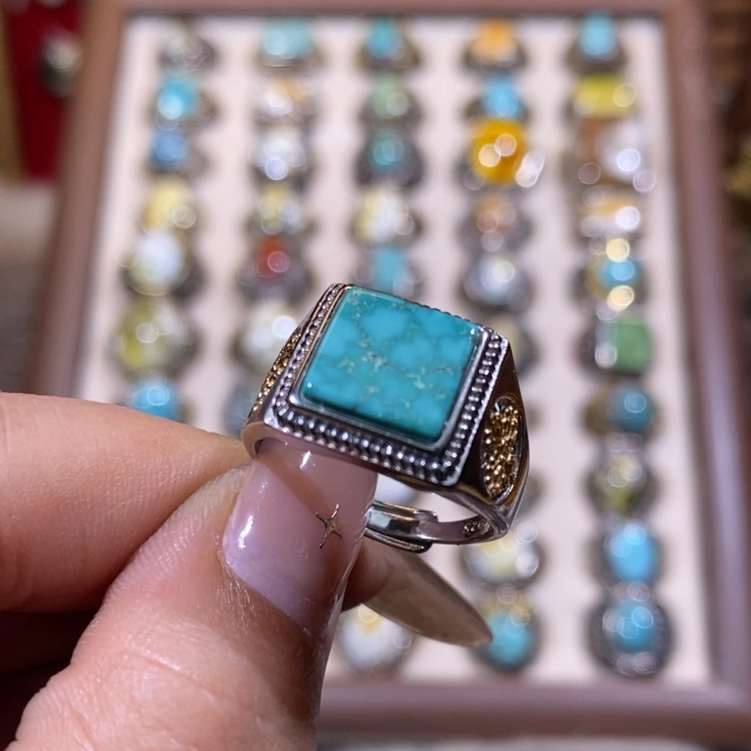 绿松石戒指银S925镶嵌戒指