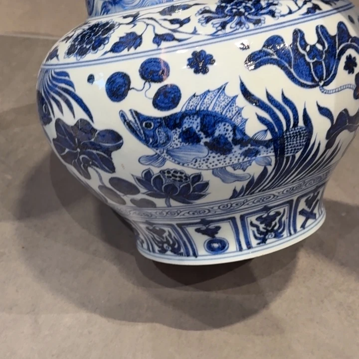 瓷片鱼藻罐子手工手绘