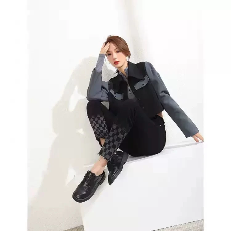 （以直播间展示为准）棋盘格牛仔裤设计感高腰显瘦春秋款烟管裤