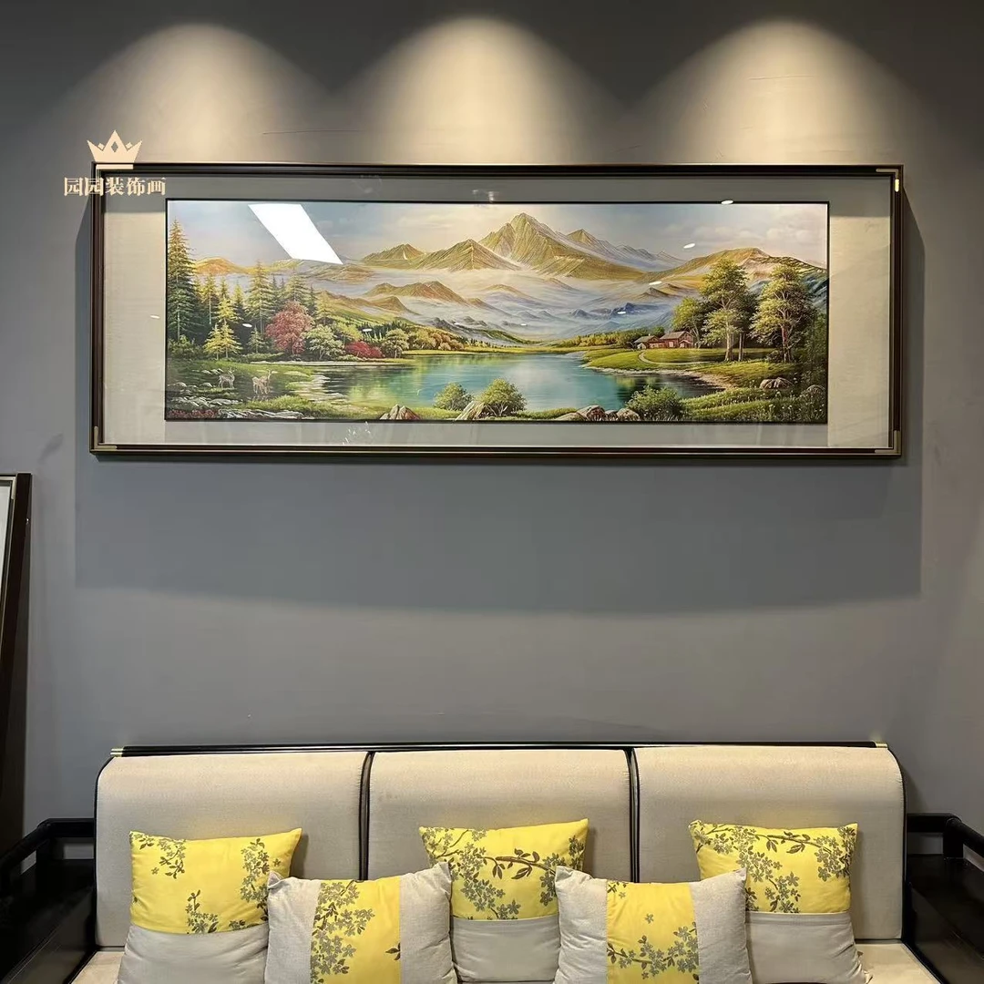 「新金山聚宝盆」横幅铜雕画客厅挂画沙发背景墙装饰画高端山水壁画