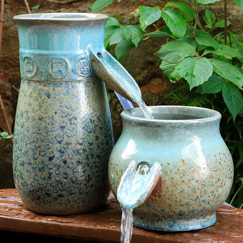 流水摆件瀑布古法循环水生态鱼缸陶罐池神器室外庭院景观造景养鱼