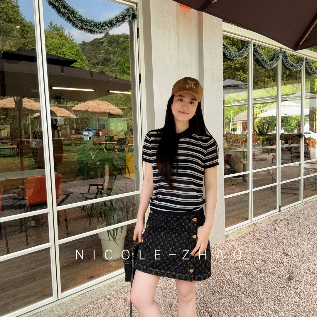 5NDT032【蓝白相间】【NICOLE.ZHAO】进口面料设计师领条纹短袖