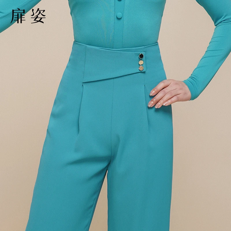 扉姿 新款夏季摩登舞裤子女士交谊舞薄款西裤广场舞高腰长裤F2131