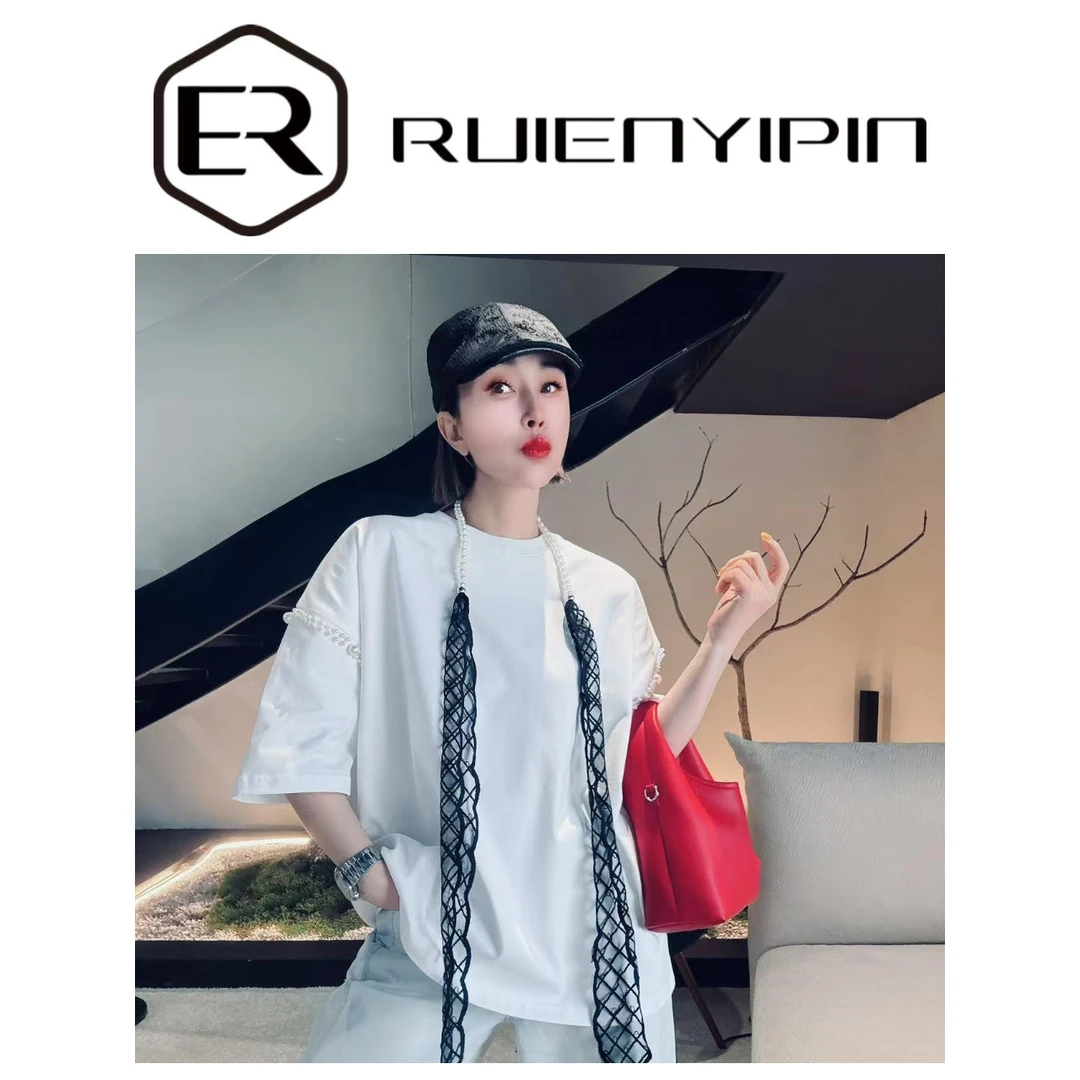 7019#珍珠装饰短袖T