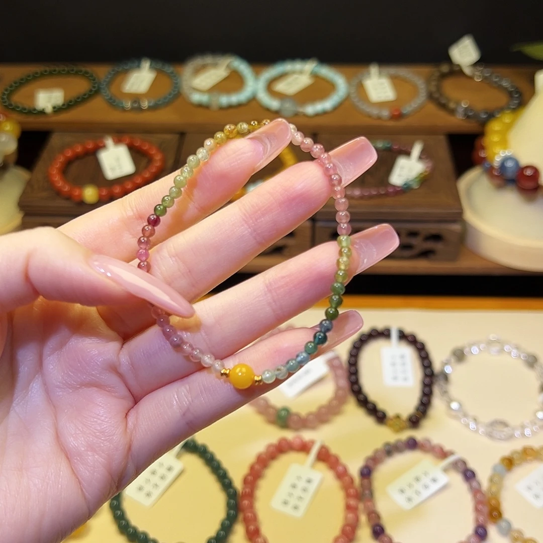 手串水晶银S925镀金镶嵌碧玺1342