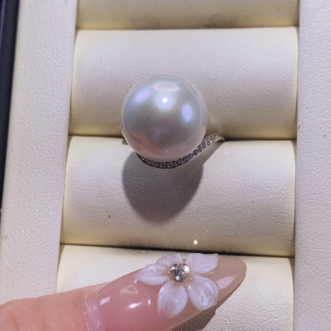 淡水珍珠戒指银S925镶嵌嫣*
