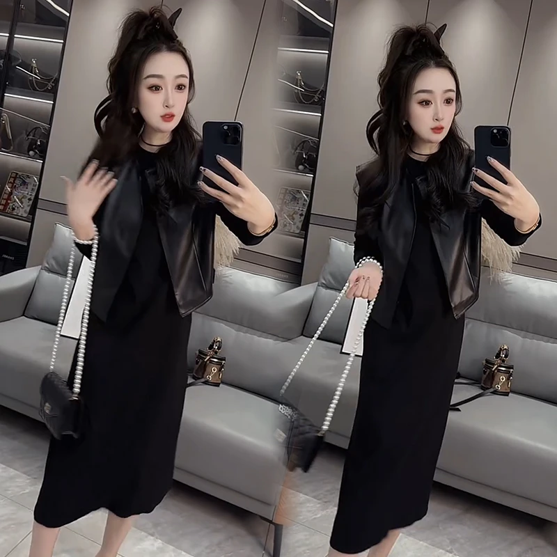 2025秋季新款时尚显瘦气质网红高档洋气女马甲裙子宽松大码两件套