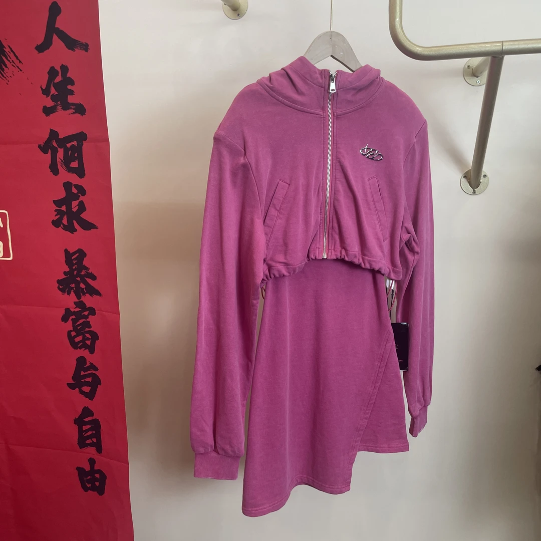 EGO-FEB007慵懒风时尚套装连帽卫衣抽绳休闲女士帽衫带帽女装