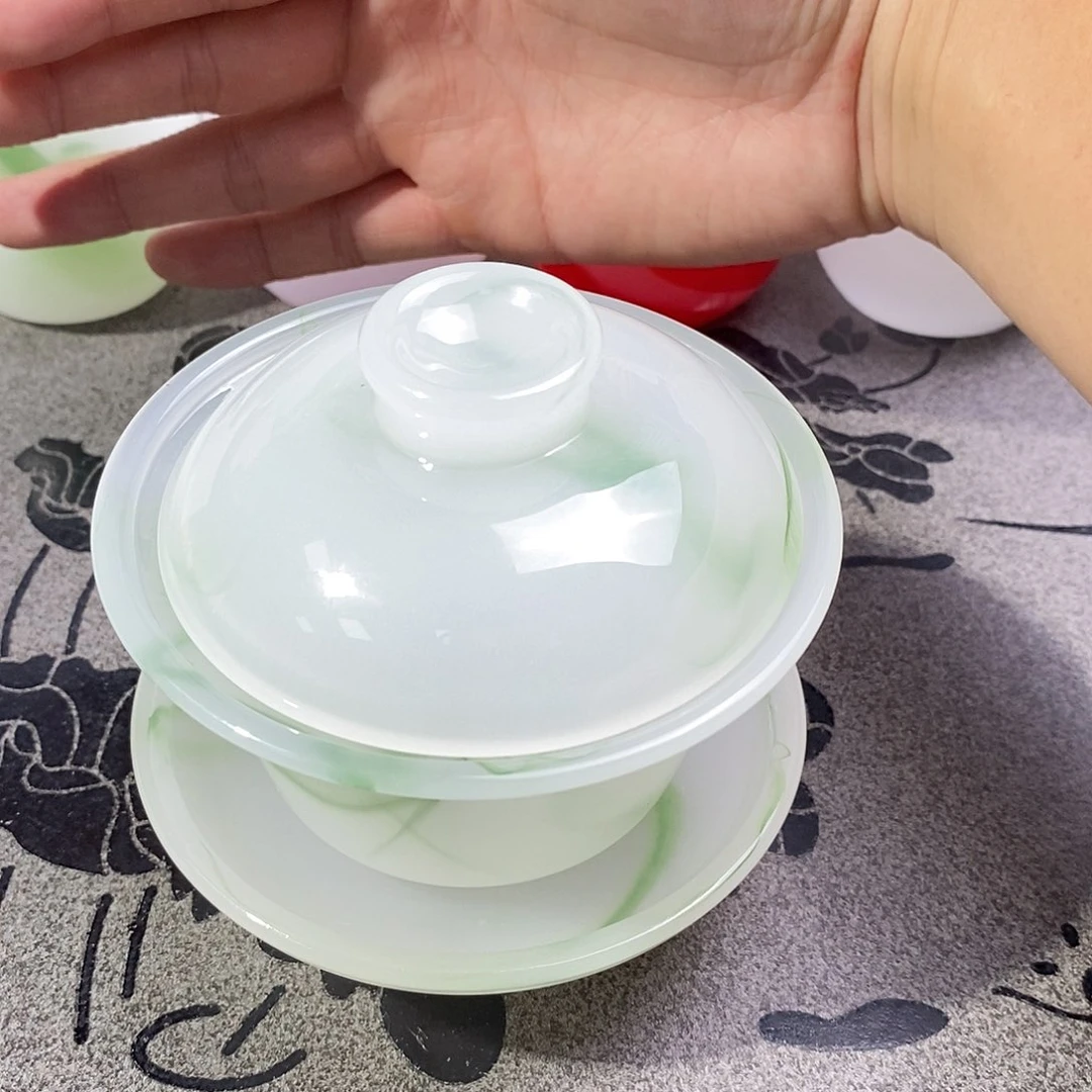古法琉璃飘绿盖碗