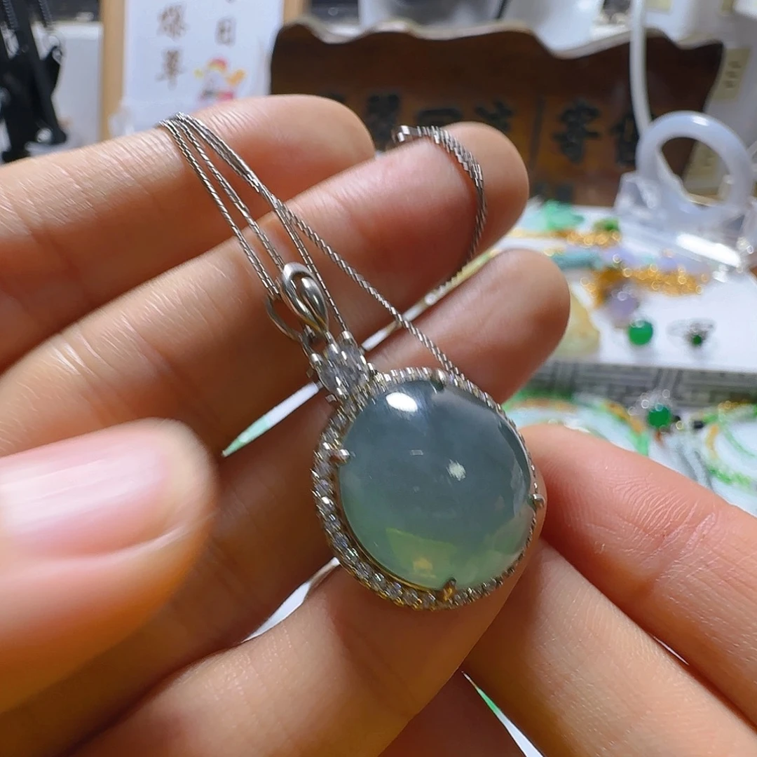 翡翠银S925镶嵌颈饰翡翠100