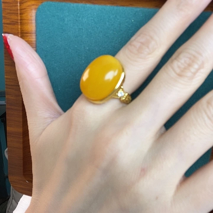 蜜蜡银S925镶嵌戒指戒指