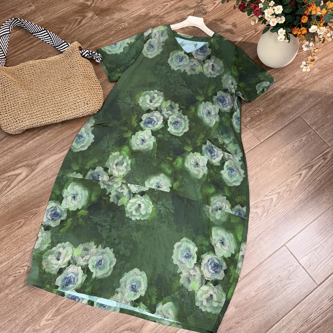 [化仙]Z263夏季长款显瘦时尚连衣裙气质休闲复古国风旗袍裙