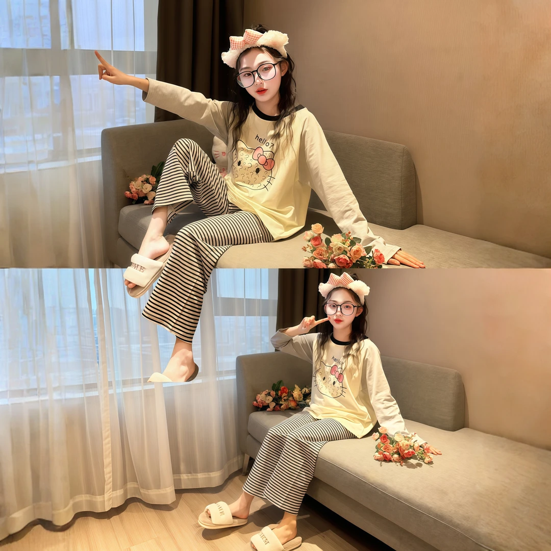 2025新款女童睡衣秋儿童洋气居家服套装初中生女孩春秋长袖家居服