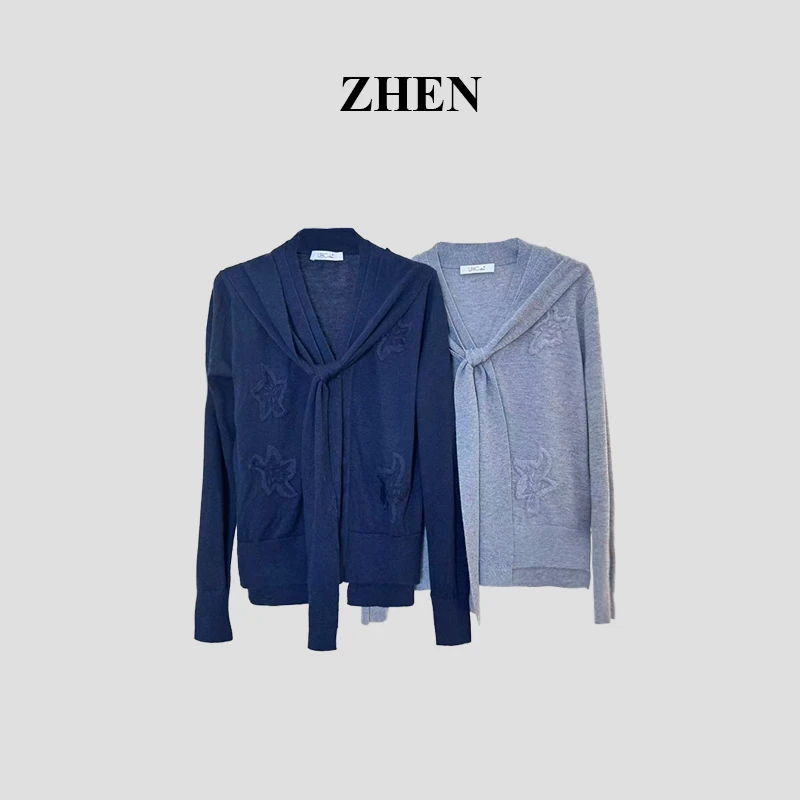 【ZHEN】25K01544 2025新款显瘦时尚百搭小众气质毛衣女款