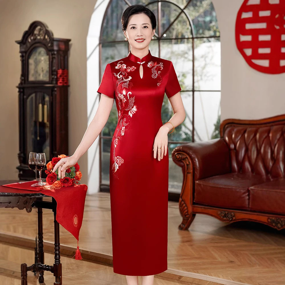 喜婆婆婚宴2025春夏新款气质醋酸绣花礼服嫁女儿高贵礼服旗袍
