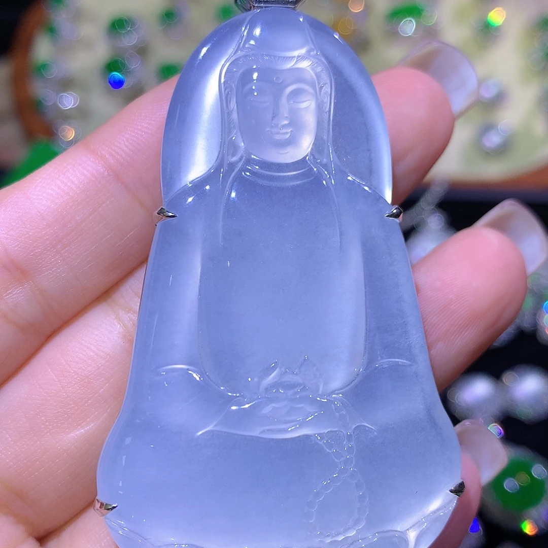 翡翠18K金镶嵌颈饰高冰波工作中毛衣链一刀切开全盖