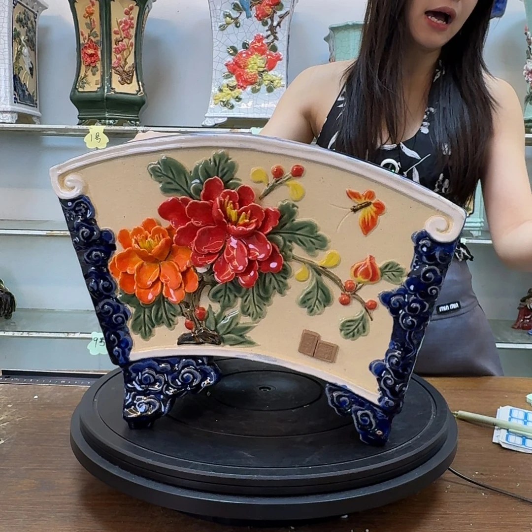 山***寺无花朵石湾盆内径32×25×18