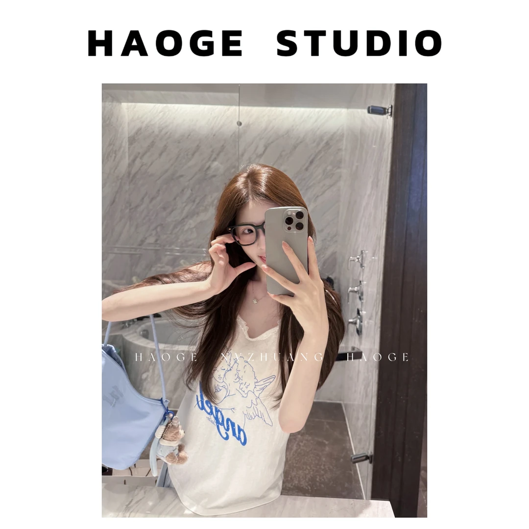 浩哥严选●天使T‘’C5BX4236A上衣预通勤印花圆领设计感百搭清新款