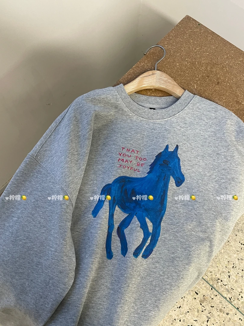 蓝色小马  *   圆领印花慵懒风宽松百搭卫衣女装