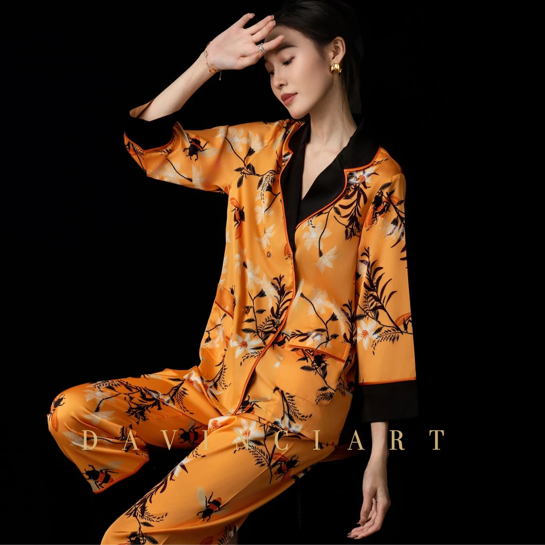 达芬奇密码2025新款【橙阳花意】欧若风春夏宽松家居服套装可外穿