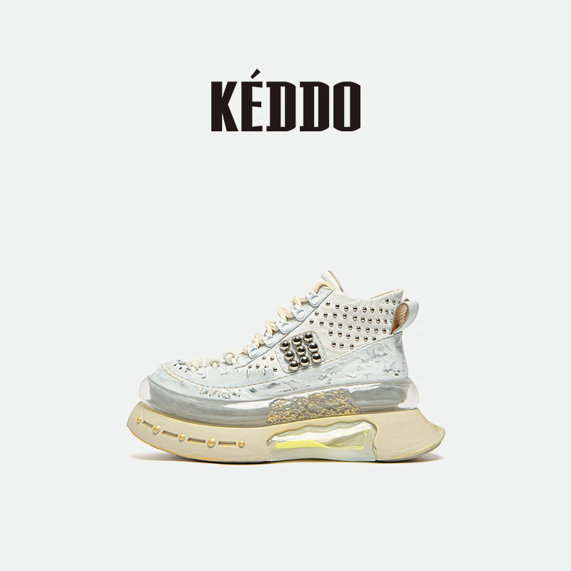 KEDDO“宝藏女孩”厚底铆钉朋克风老爹鞋时尚街头风增高百搭女鞋