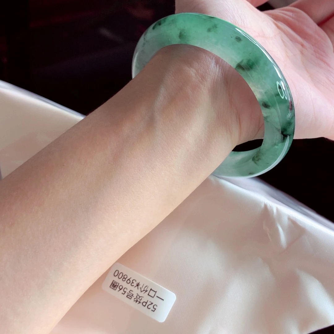 翡翠未镶嵌手镯56 起光冰透绿色幽灵 灵