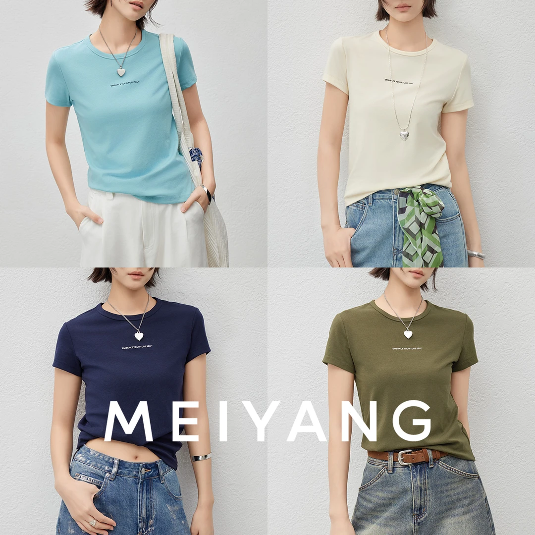 美洋MEIYANG 三号瘦瘦T 弹力螺纹棉_圆领正肩字母印花短袖-周二