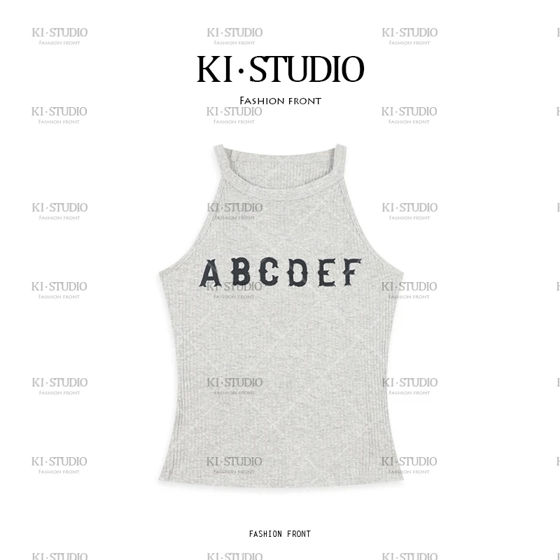 字母吊带背心女夏季新款设计感修身显瘦短款小众挂脖上衣KK-1016