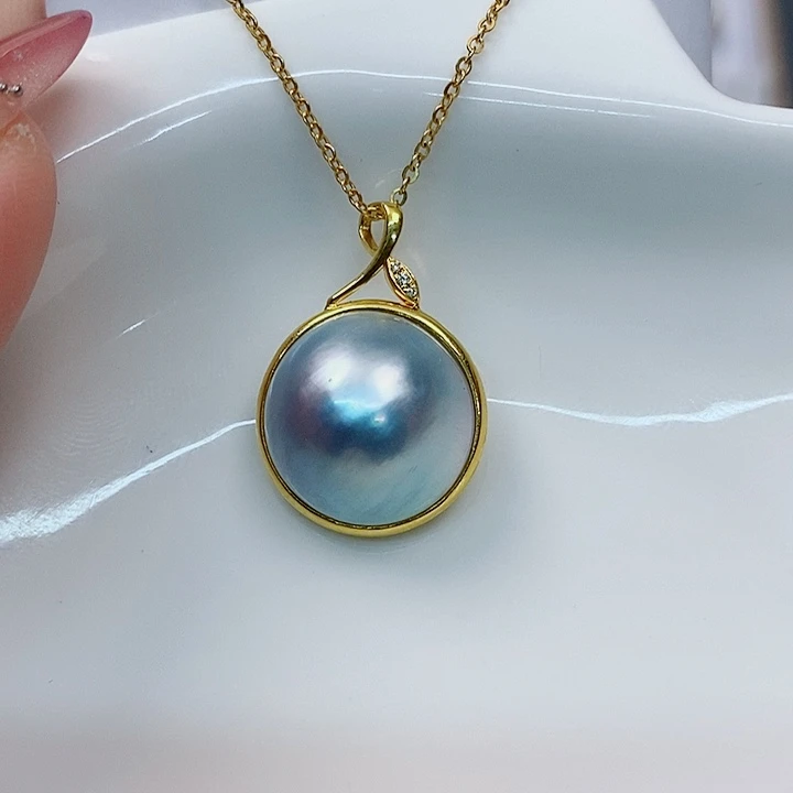 拼合珍珠（马贝珠）吊坠(不含链)18K金镶嵌15-16mm