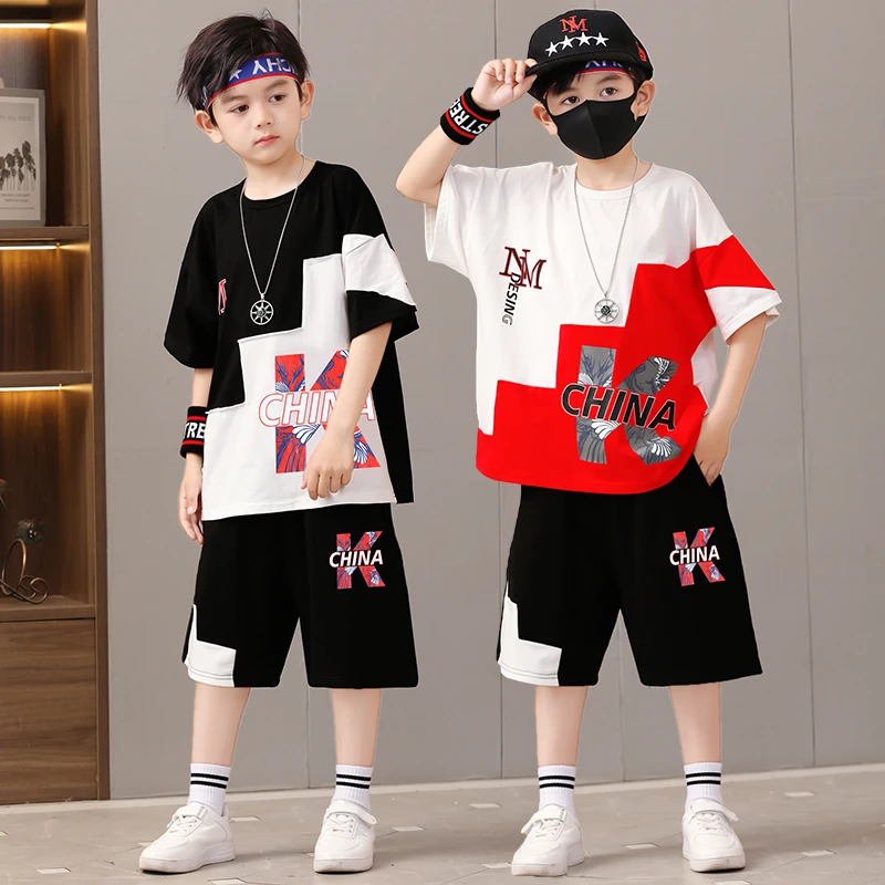 男童短袖套装夏季中大童6-12岁夏装儿童帅气薄款男孩洋气街舞衣服
