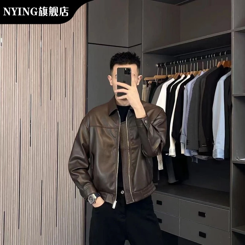 NYING轻熟风皮夹克男士秋季翻领机车服痞帅气外套百搭高品质潮牌