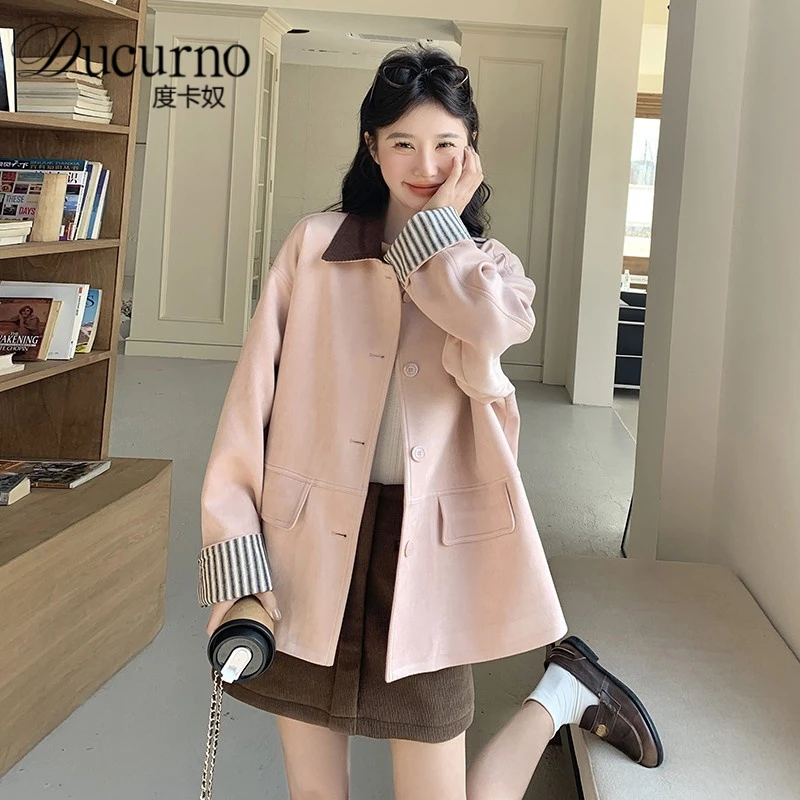 粉色甜酷小众复古外套女2025年秋季新款条纹拼接宽松休闲夹克上衣