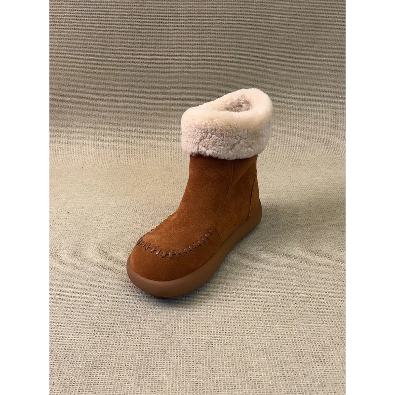 nnmiss/3cm复古羊羔毛翻边厚底加绒保暖一脚蹬磨砂百搭雪地靴