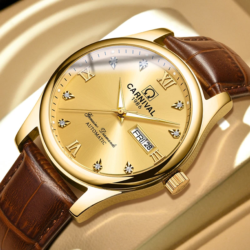 嘉年华CARNIVAL全自动机械手表男士防水商务百搭皮带8671