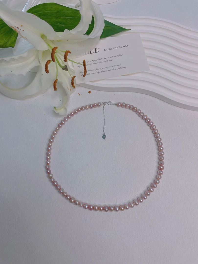 天然淡水珍珠A701#5-6MS925银天然珍珠饰品100%天然珍珠项链