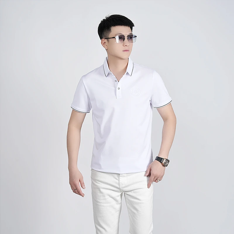 【莫斯吉尔】夏季轻奢时尚立体钢印POLO衫潮流简约百搭纯色休闲短袖