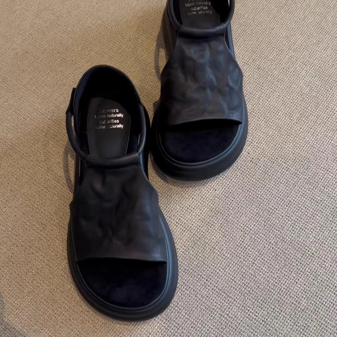 【cufk官方正品】复古休闲镂空厚底罗马鞋女夏时尚露趾包跟软底踩屎