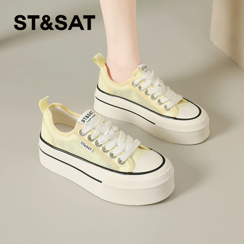 星期六厚底帆布鞋女款2025夏季冰丝薄款透气多巴胺女鞋轻奢女鞋